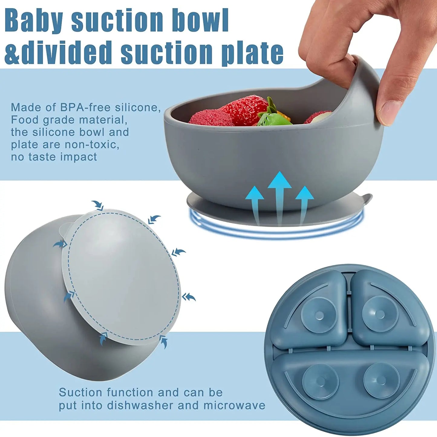Customized Baby Silicone Feeding Set with Suction Cup Personalized Name Dish Divided Plate Bowl Spoon Cute Kid Eating Tableware
