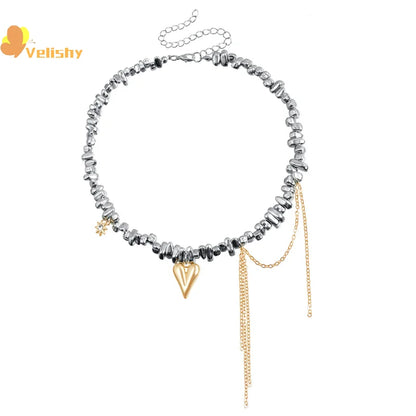 Fashion Trend Accessories Simple Exquisite Love Fringe Pendant Irregular Beaded Necklace For Women Holiday Gifts Alloy Jewelry