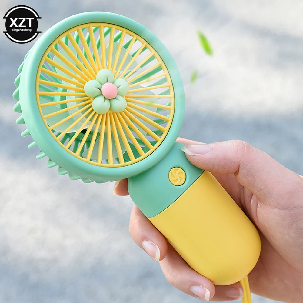Cartoon Flower Shaped Fan USB Rechargeable Handheld Fan Outdoor Travel Portable Handheld Fan