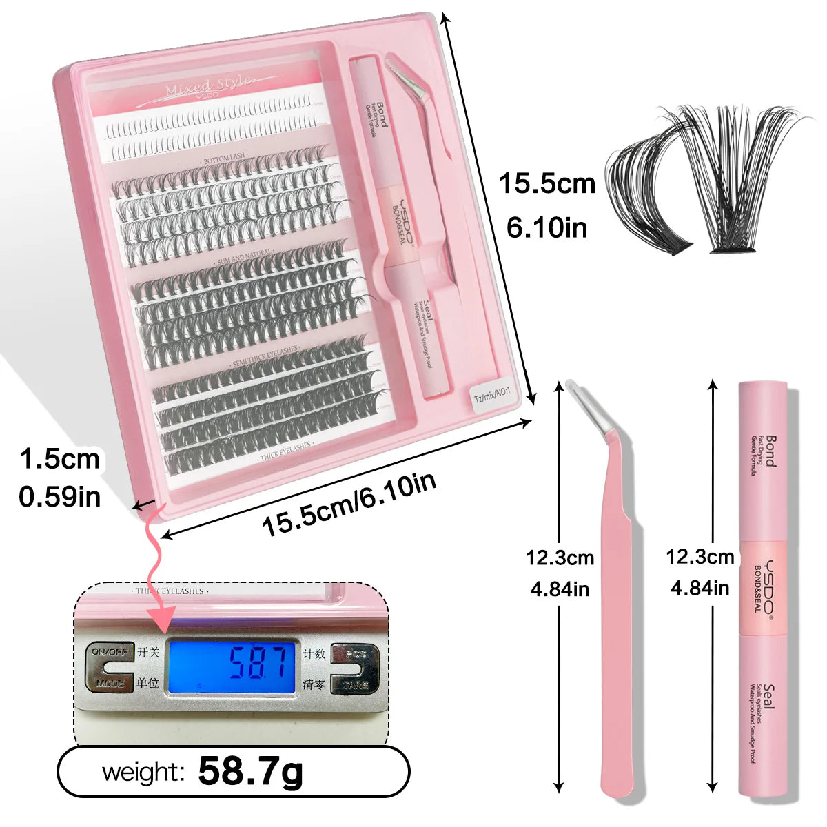 DIY Lash Extension Kit Lash Individual Lashes Clusters8-16mm With Waterproof Lash Bond And Seal Eyelash Tweezers Lash Kit