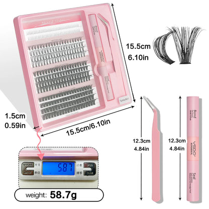 DIY Lash Extension Kit Lash Individual Lashes Clusters8-16mm With Waterproof Lash Bond And Seal Eyelash Tweezers Lash Kit