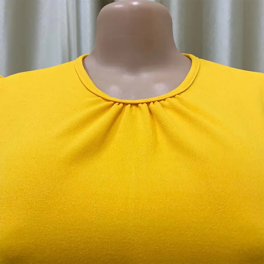 Elegant Office Dresses Pleated Woman 2025 New O Neck Short Sleeve Mid Calf Formal Business Work Wear Dress Midi Vestidos Mujer