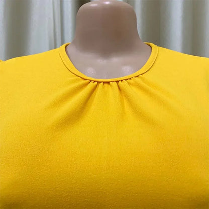 Elegant Office Dresses Pleated Woman 2025 New O Neck Short Sleeve Mid Calf Formal Business Work Wear Dress Midi Vestidos Mujer