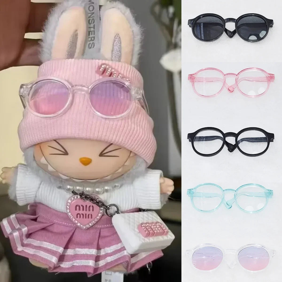 Labubu 6.5cm Transparent Plastic Glasses for 1/8 1/6 1/3 1/4 BJD for Labubu MSD SD Plush for EXO Doll Sunglasses
