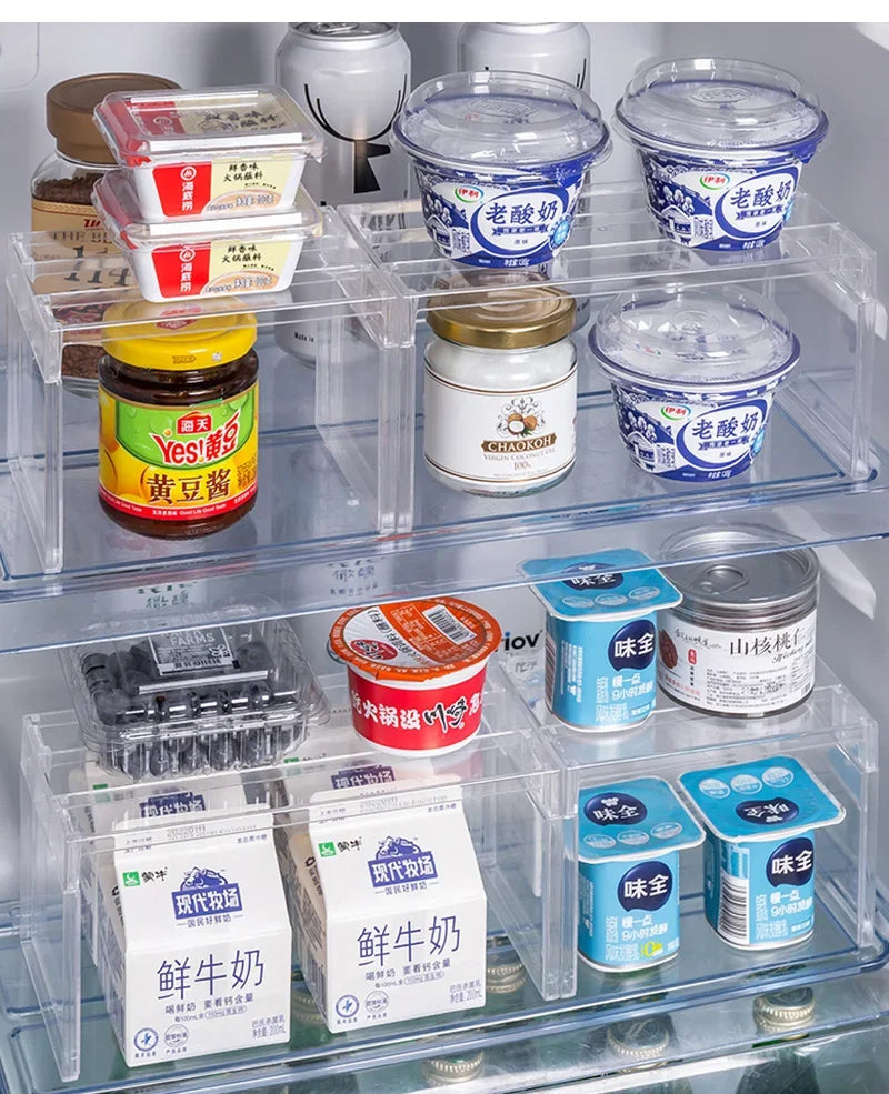 Refrigerator Storage Rack Fridge Organizers Layered Separator Shelves Transparent Desktop Stand Save Space Kitchen Accessories