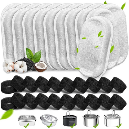 XFDZ 40PCS Cat Water Fountain Filters for 67oz/2L and 108/3.2L Stainless Steel Pet Fountain Cat Replacement Filters Sponges