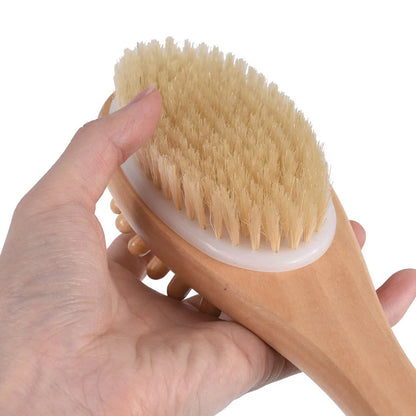 Bath Blossom Bamboo Body Brush for Back Scrubber Natural Bristles Shower Brush with Long Handle Dry Brushing