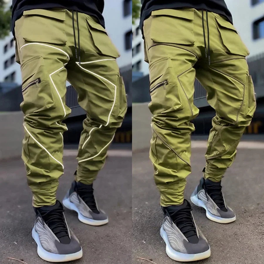 New 2025 Men‘s Casual Cargo Pants Loose Fashion Striped Multi Pocket Sports Fitness Hip Hop Jogger Trousers Male Cargo Pants
