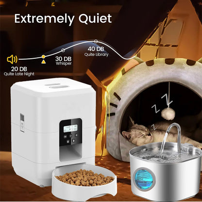 Smart Pet Feeder, Pet Dispenser and Fountain Set, Cat Automatic Feeder with Stainless Steel Fountain, Dog Feeder and Fountain Ki
