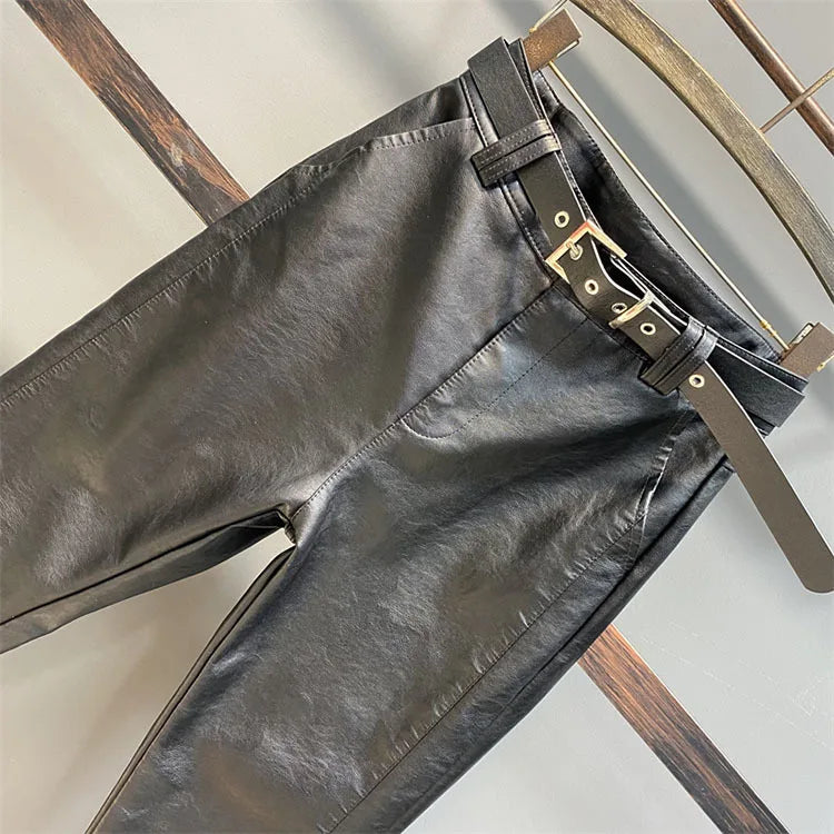 Palazzo Pants Women's Pants Imitation Leather Trousers 2023 New Autumn And Winter Pu Pencil High Faux pants