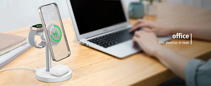 15W 3-in-1 Magnetic Wireless Charging Station For Magsafe iPhone 16 15 14 13 12 iWatch 10-2 SE AirPods Pro 4 Travel Fast Charger