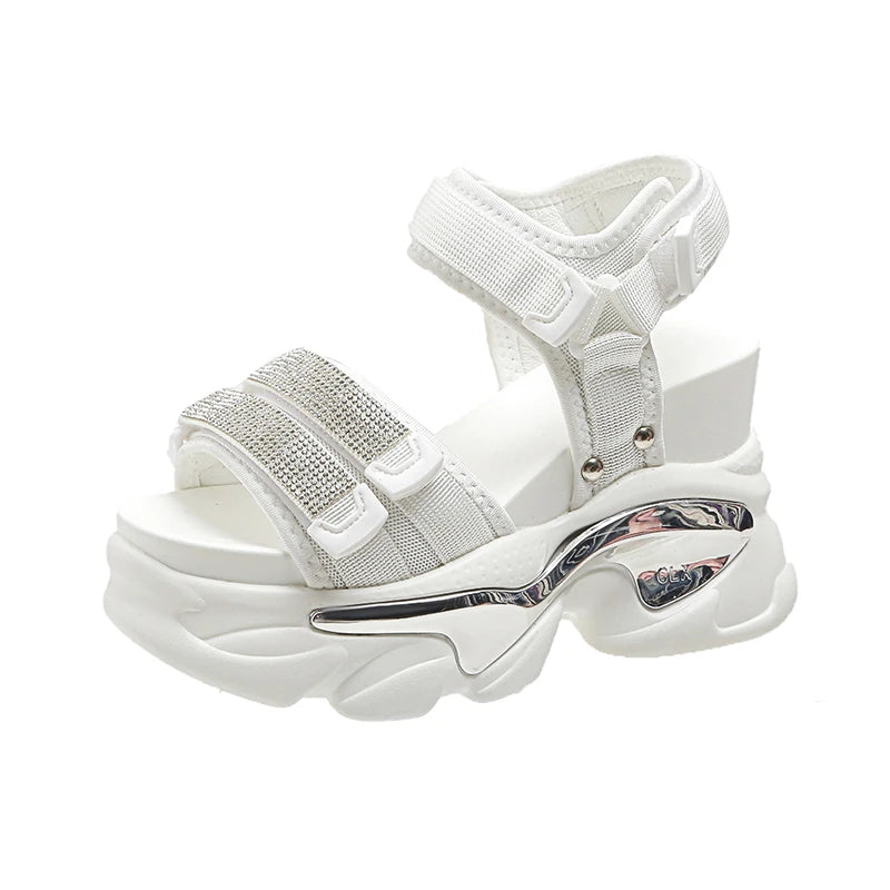 Summer High Platform Women Sandals Buckle 10CM Wedges Bling Shoes Fashion 2023 Outside Chunky Sandals Beach Casual Slides Woman