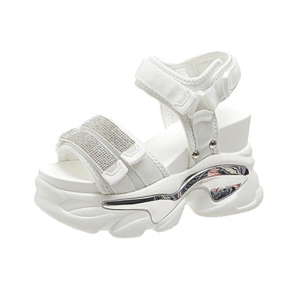 Summer High Platform Women Sandals Buckle 10CM Wedges Bling Shoes Fashion 2023 Outside Chunky Sandals Beach Casual Slides Woman