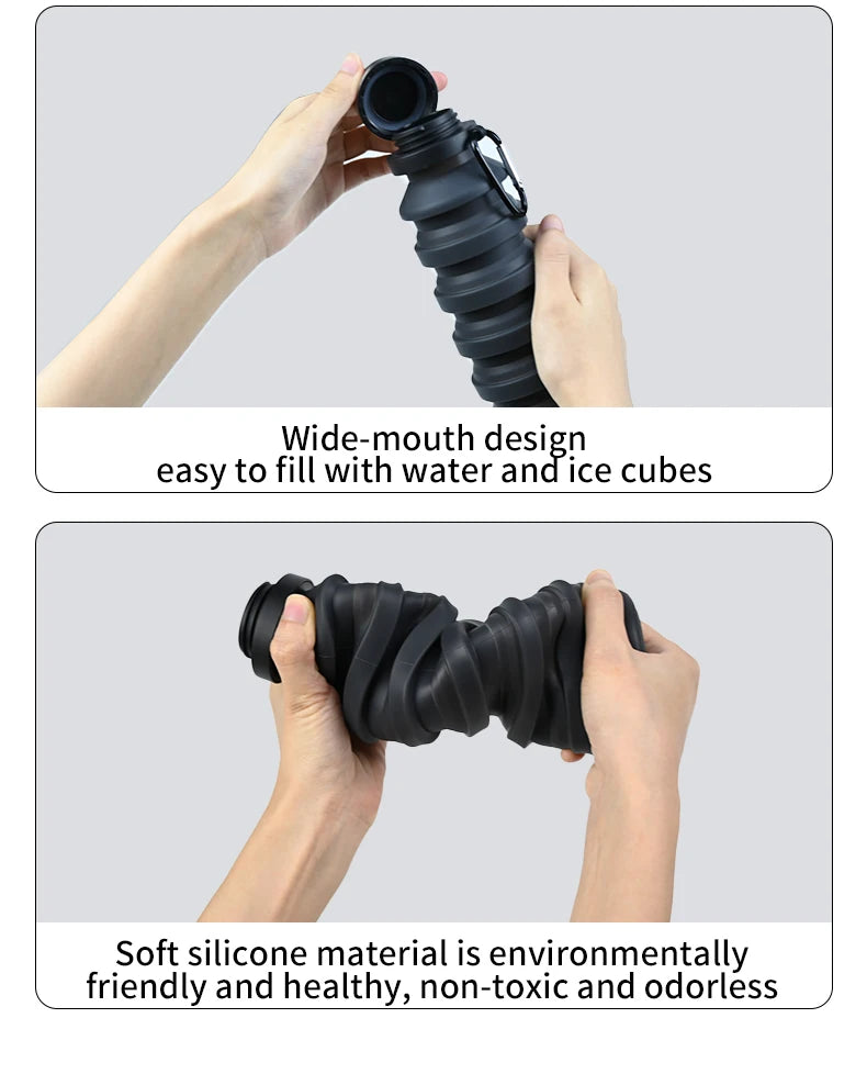 550ml collapsible water bottle cup, reusable BPA-free silicone collapsible water bottle, suitable for hiking in travel gym