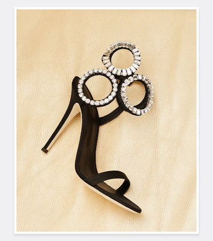 Circle Heels 2024 New Dress Wedding Shoes with Rhinestone Open Heel Roman Sandals