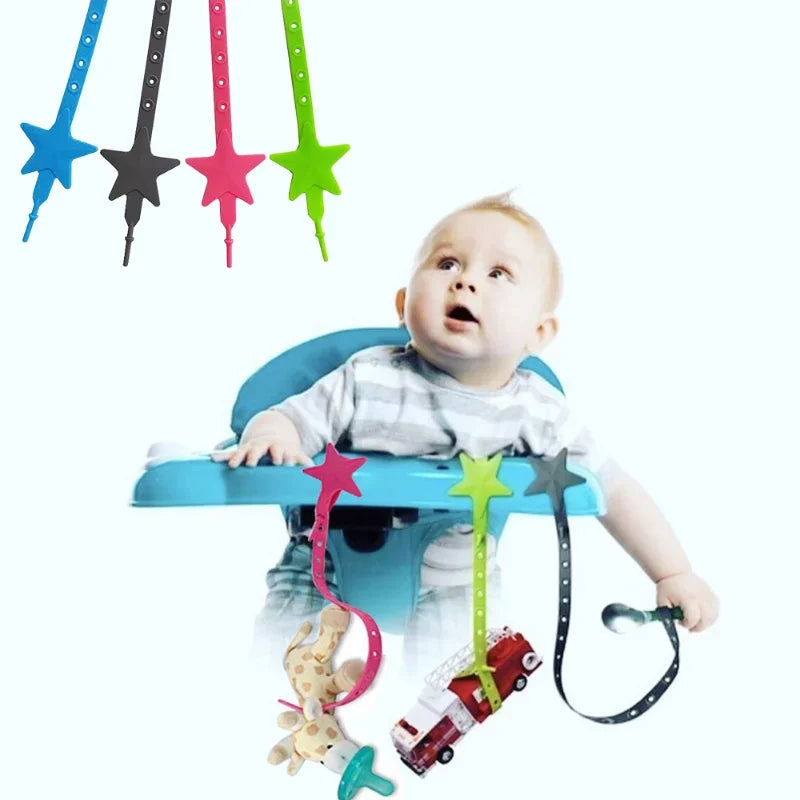 Baby Stroller Hook Silicone Star Pacifier Chain Non-Toxic Teether Strap Kids Toy Holder Organizer Stroller Accessories