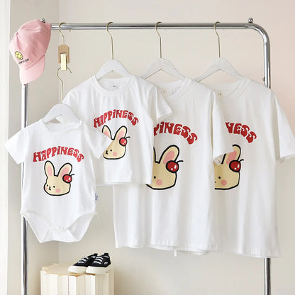Family Cute Matching T Shirts Parent-child Rabbit Clothes Funny Dad Mom and Son Daughter Cotton Tees Tops Baby Newborn Bodysuit