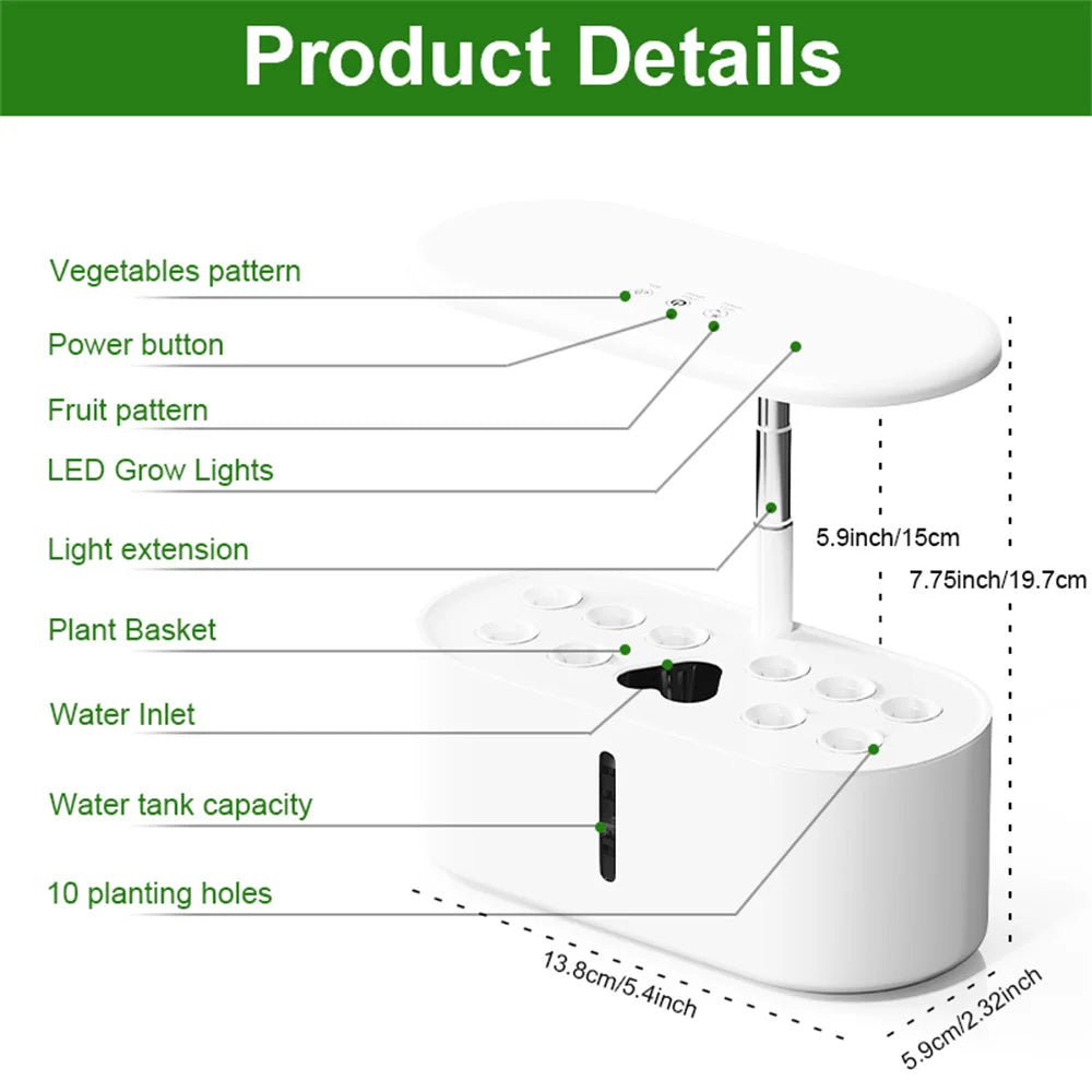Hydroponics Growing System Indoor Garden Herb Garden Kit Indoor with LED Grow Light Quiet Smart Water Pump Automatic Timer Plant