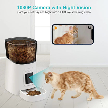 Video Automatic Pet Feeder with HD Camera, Food Dispenser for Cats and Dogs WiFi Smart Feeder with Camera 6L 2-Way Audio,Mobile