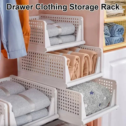 Stackable Clothes Storage Drawer Folding Plastic Organizer High-capacity Layered Partition Clothes Basket Household Storage Box