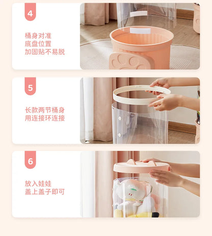 Doll Storage Bucket Transparent Moistureproof Storage Tube for Children's Plush Toys Organizer Home Organization and Storage
