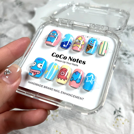 Handmade Fake Nails Press On With Glue Custom Designed Full Cover Cute Girl's Manicuree Wearable Nails Art XS S M Finger CN006