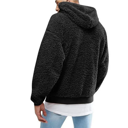 2024 Autumn Winter Men's Tops Plush Hooded Sweater Fashion Solid Warm Hoodies Y2K Streetwear in Hooded Sweatshirts Mens Clothes