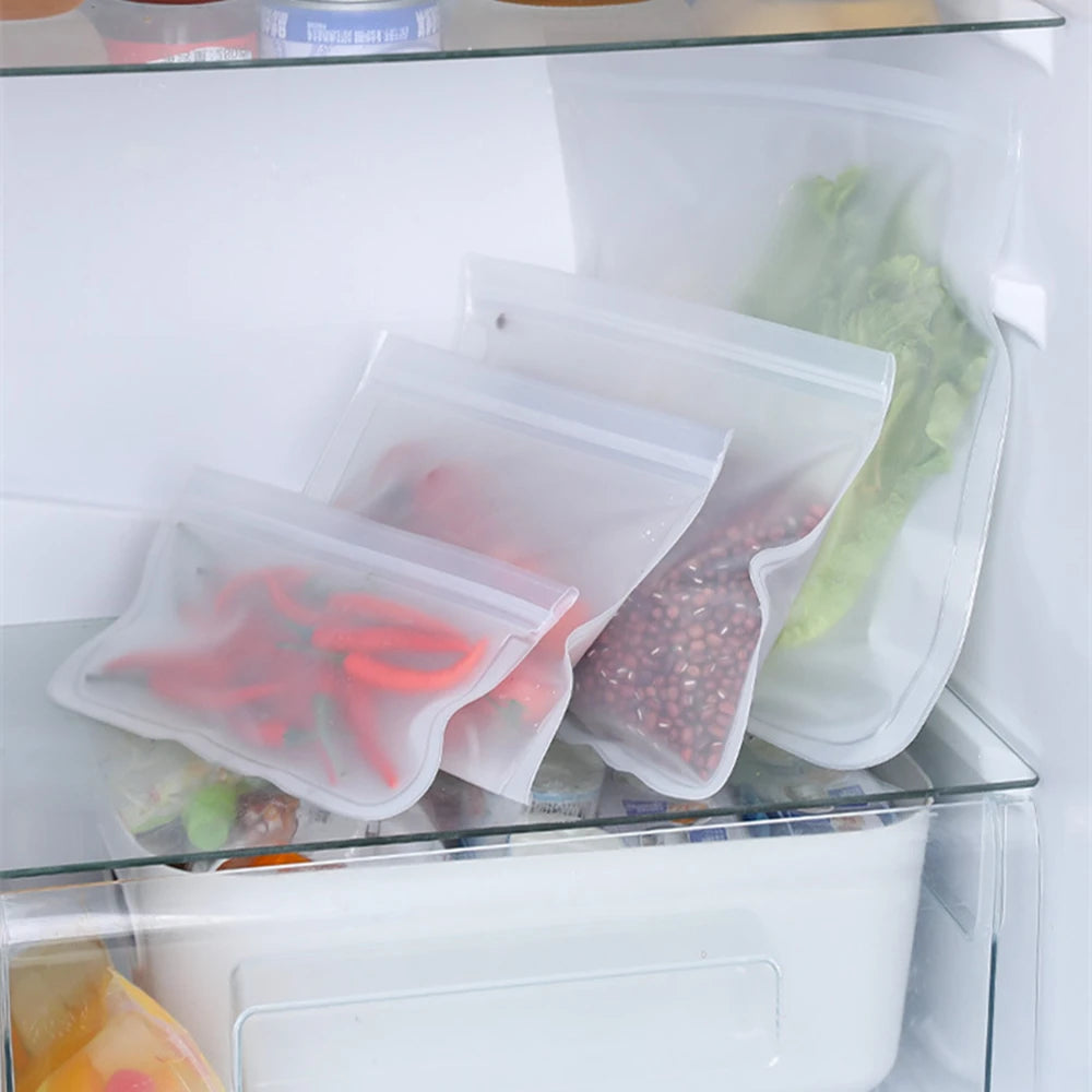 Reusable Food Storage Bag Stand Up Zip Shut Bag Leakproof Containers Fresh Vegetables Fruits Storage Bag Fresh Wrap Ziplock Bag