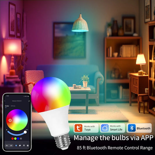 E27 Smart Bulb Tuya Bluetooth LED Light Bulb 18W 15W 9W 220V RGB Lamp APP Control Timer Dimmable Music Sync Work With Smart life