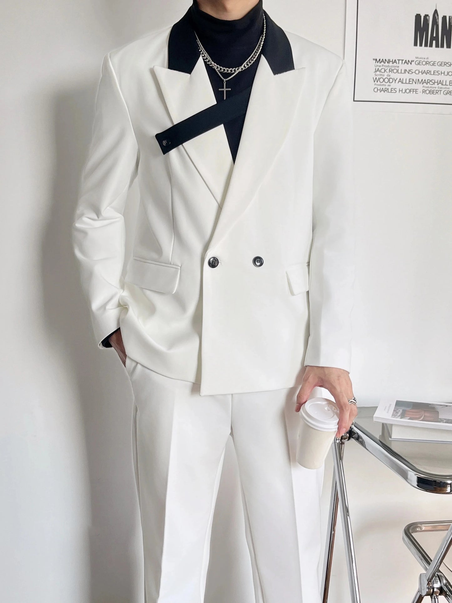 New Designer Men Suit Costume Loose Fit 2-Piece Set Oversized Business Matching Set (Blazer+Pants) Casual Outfits Suit Fashion