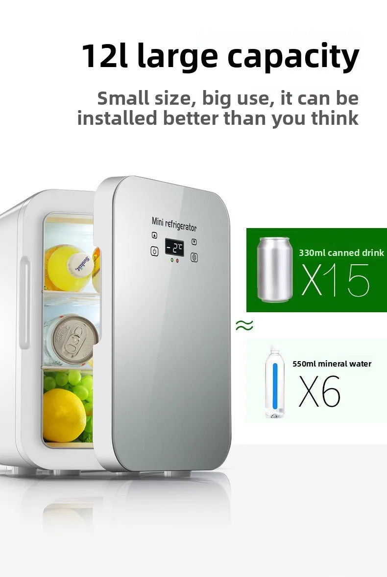 12V/220V Dual-Power Car Fridge Freezer, 12L Compact Refrigerator for Home/Office/Truck, Fast Cooling, Energy-Efficient