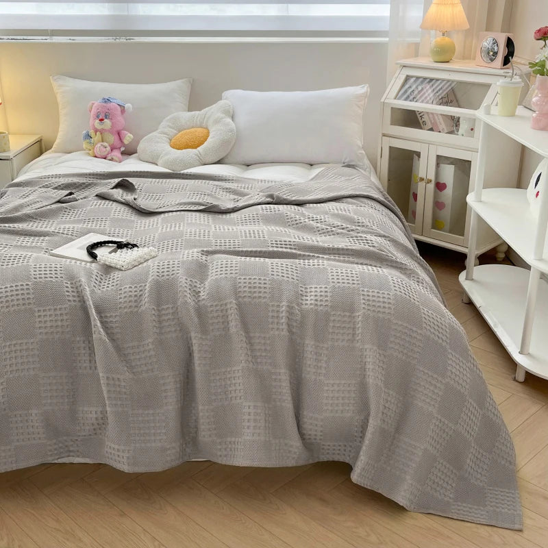 Battilo Cotton Throw Blanket Soft Breathable Waffle Blanket for Twin Queen King Bed Decorative Plaid Sofa Blankets Summer Throws