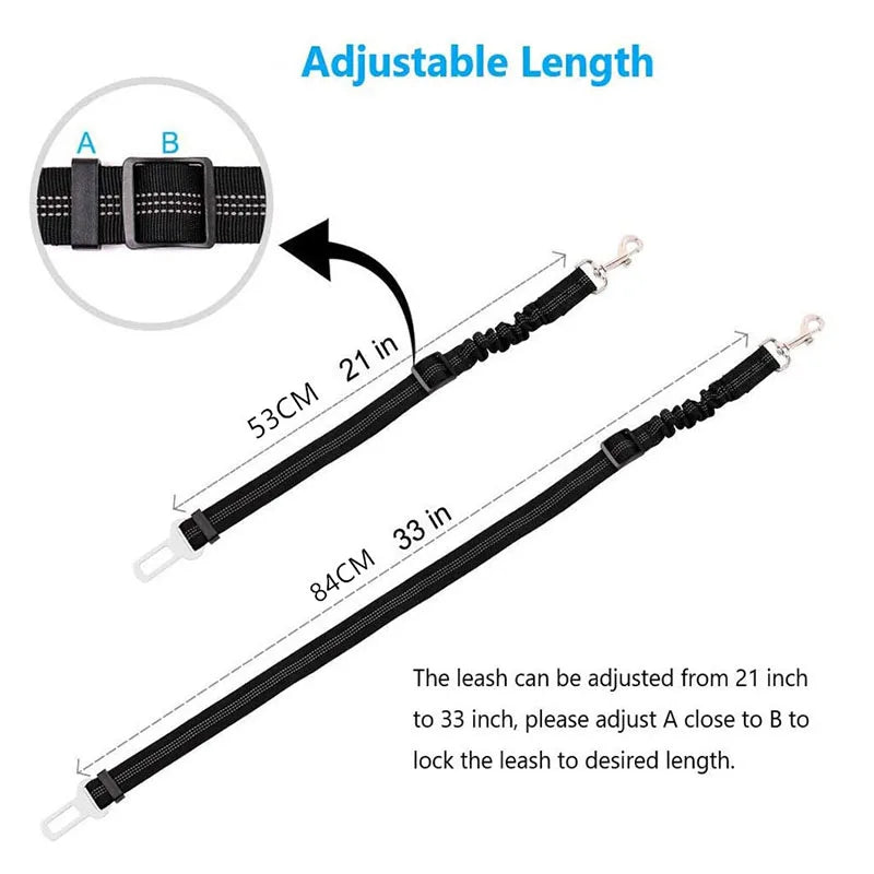 Adjustable Dog Car Seat Belt - Retractable Elastic Safety Leash with Shock Absorption, Pet Car Safety Harness for Dogs