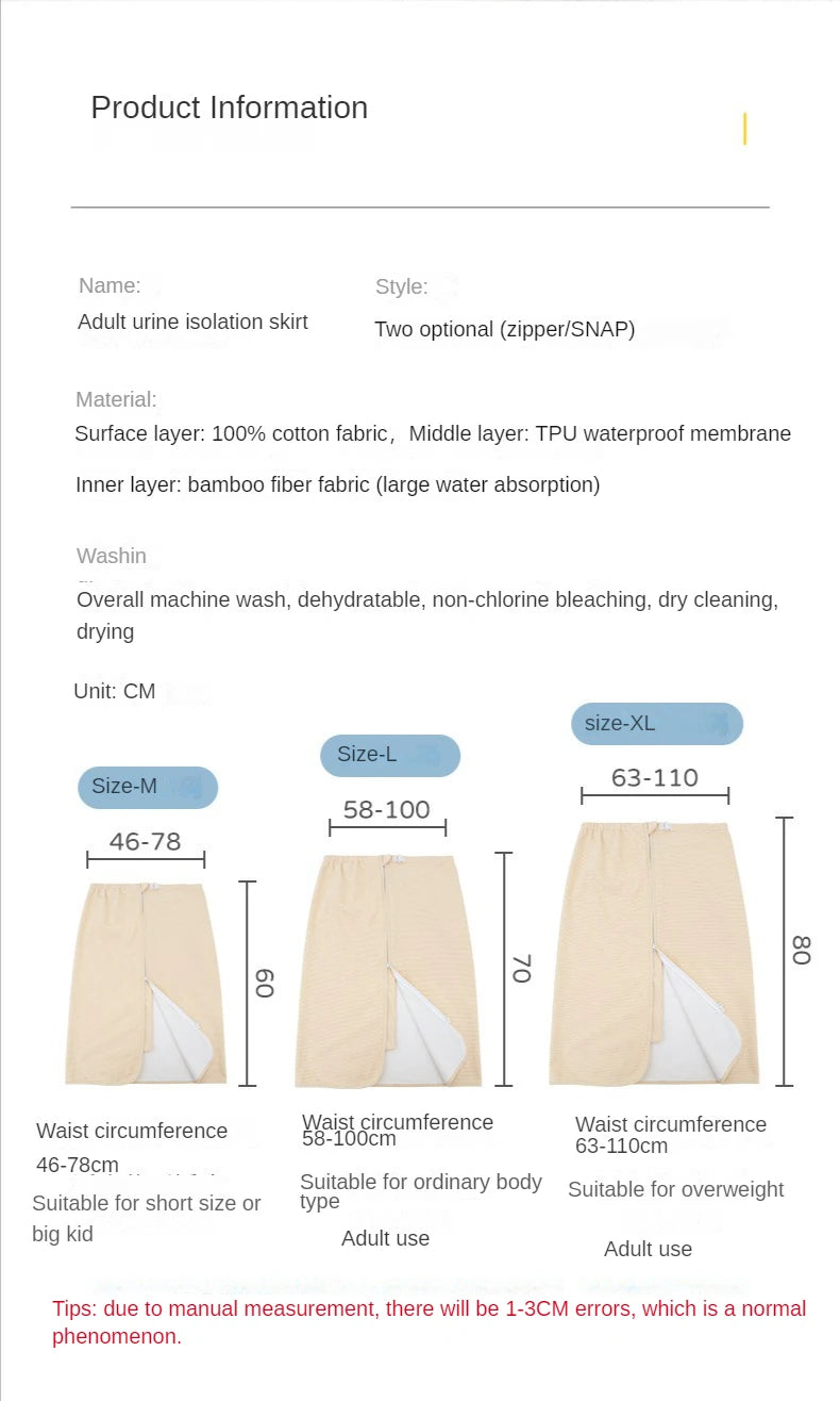 Adult Elderly Diaper Skirt Cloth Diaper for Bedridden Paralyzed Washable Cotton Diaper Pad for Menstrual Waterproof Leak-proof