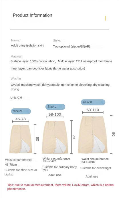 Adult Elderly Diaper Skirt Cloth Diaper for Bedridden Paralyzed Washable Cotton Diaper Pad for Menstrual Waterproof Leak-proof