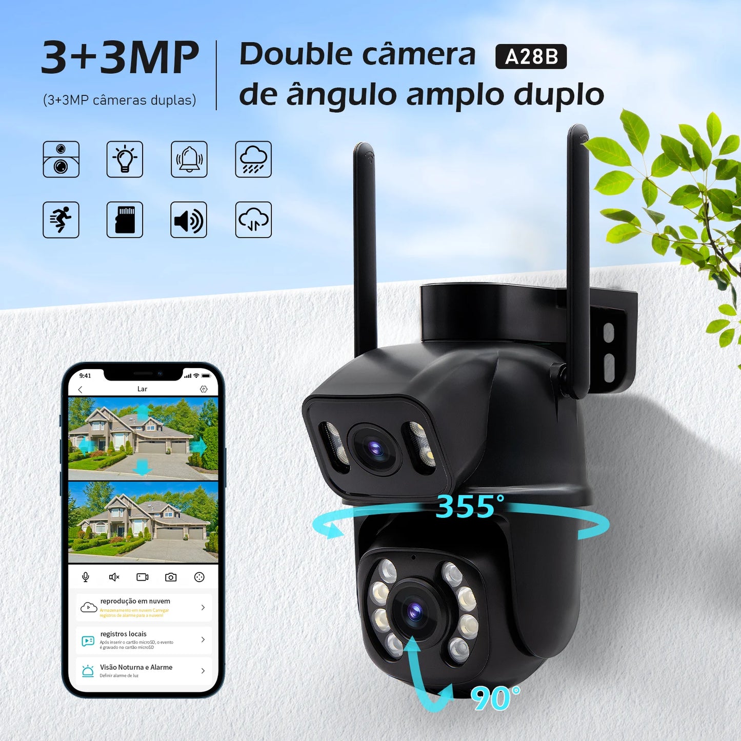 Icsee Camera Wifi Security Camera Wifi Security Camera Camera External Wifi Camera Camera 4K 3 + 3MP Brazil