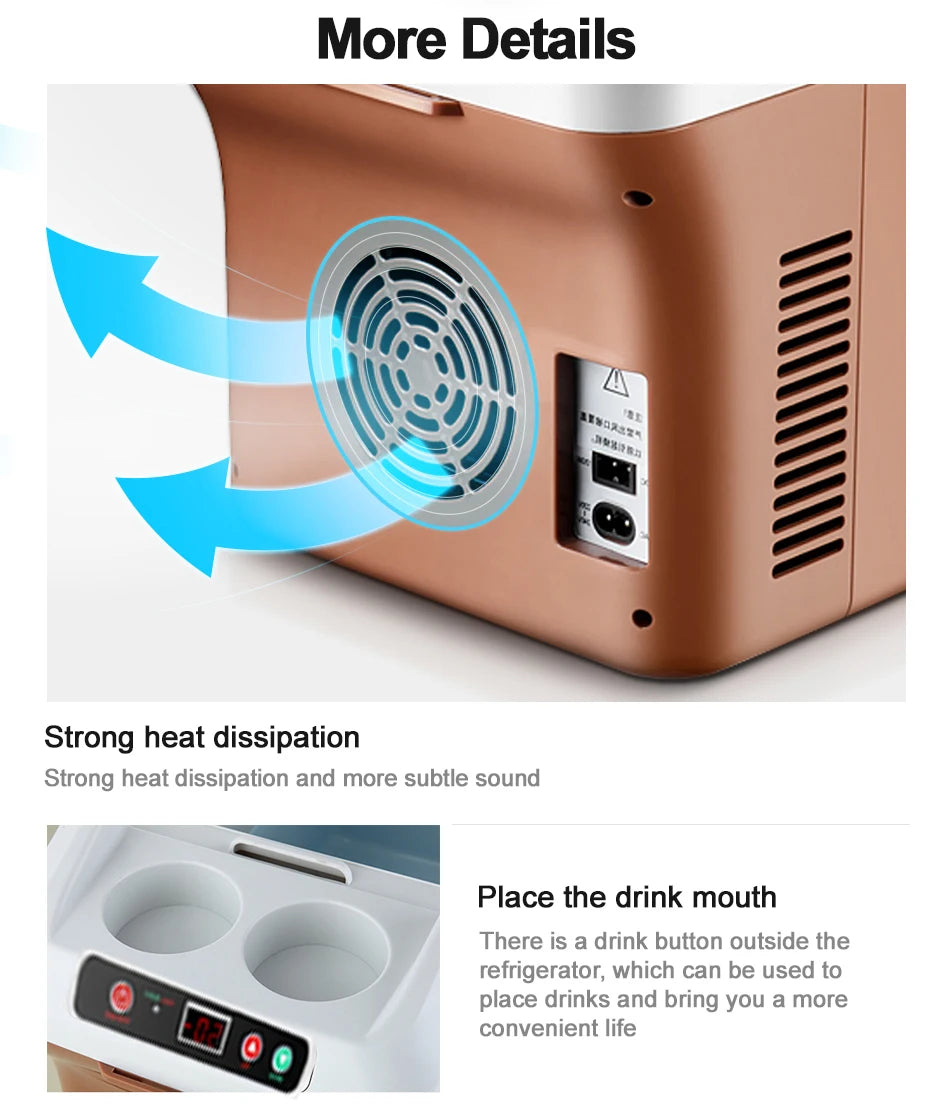 Car Refrigerator 15L Mini Fridge Refrigeration/Heat 12V/24V Green and Energy Efficient Multi-Purpose Auto/Home Refrigerator