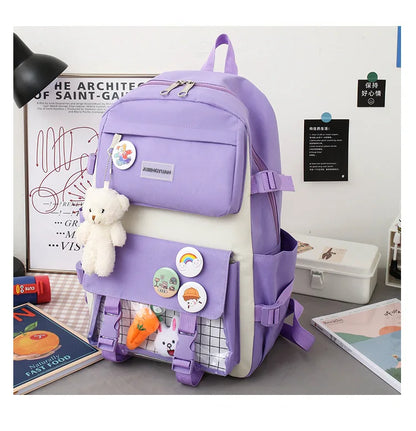 New Large-Capacity Primary School Junior High School Students Shoulders Backpack High School Five Sets of Multi-Compartment Fash