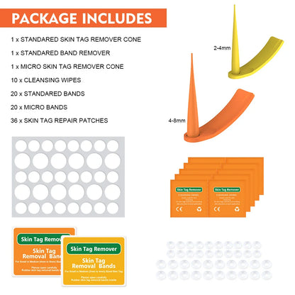 2-IN-1 Auto Skin Tag Removal Tool Kit Painless Skin Label Mole Acne Wart Removal Pen with Cleansing Swabs Facial Skin Care Tool