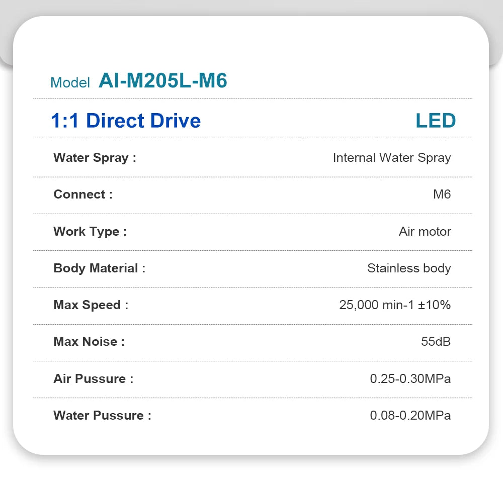 LED Illumination Dental Low Speed Air Motor With Micro Power Generator E-type 2/4/6 Hole Internal Water Spray AI-M205LG