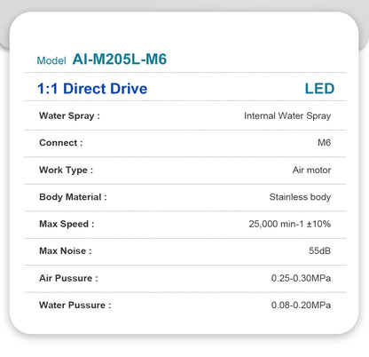 LED Illumination Dental Low Speed Air Motor With Micro Power Generator E-type 2/4/6 Hole Internal Water Spray AI-M205LG
