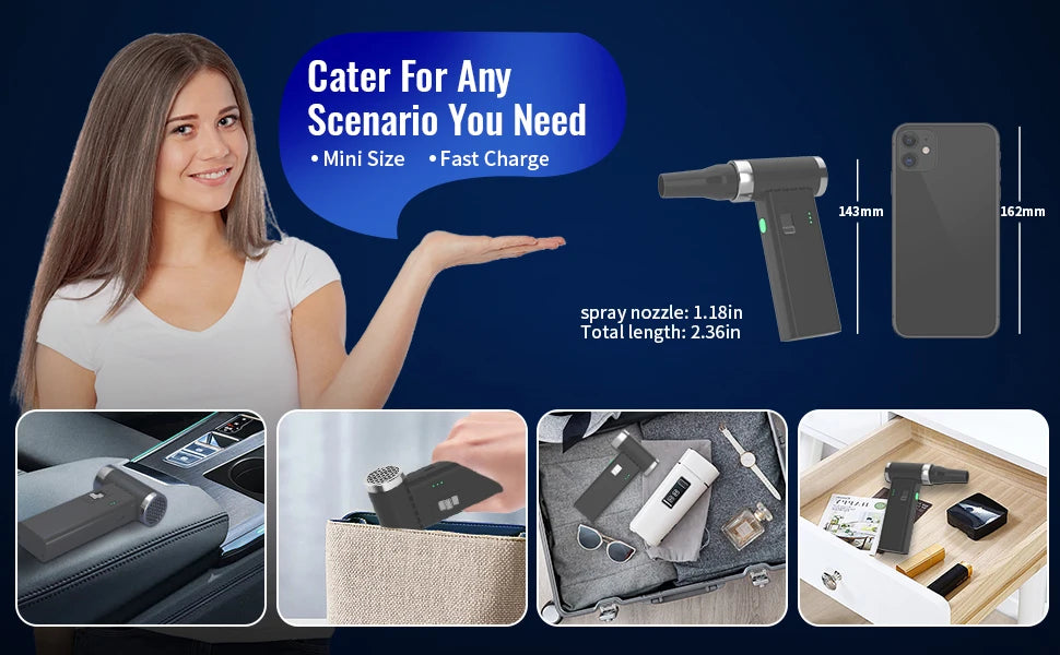 Mini Cordless Hair Dryer Multifunctional Electric Air Duster Hair Dryer Travel Portable USB Rechargeable Negative Ion Hair Dryer