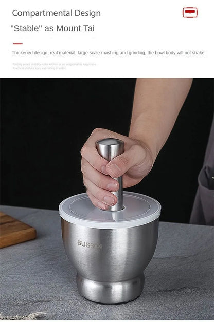 Stainless Steel Mortar and Pestle Kitchen Garlic Pugging Pot Pharmacy Bowl Pepper Spice Grinder Pot Household