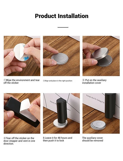 Stainless Steel Magnetic Door Stopper, Gray Black Nail Free Door Base, Door Hardware Door Close Prevention Door Stop Door Closer