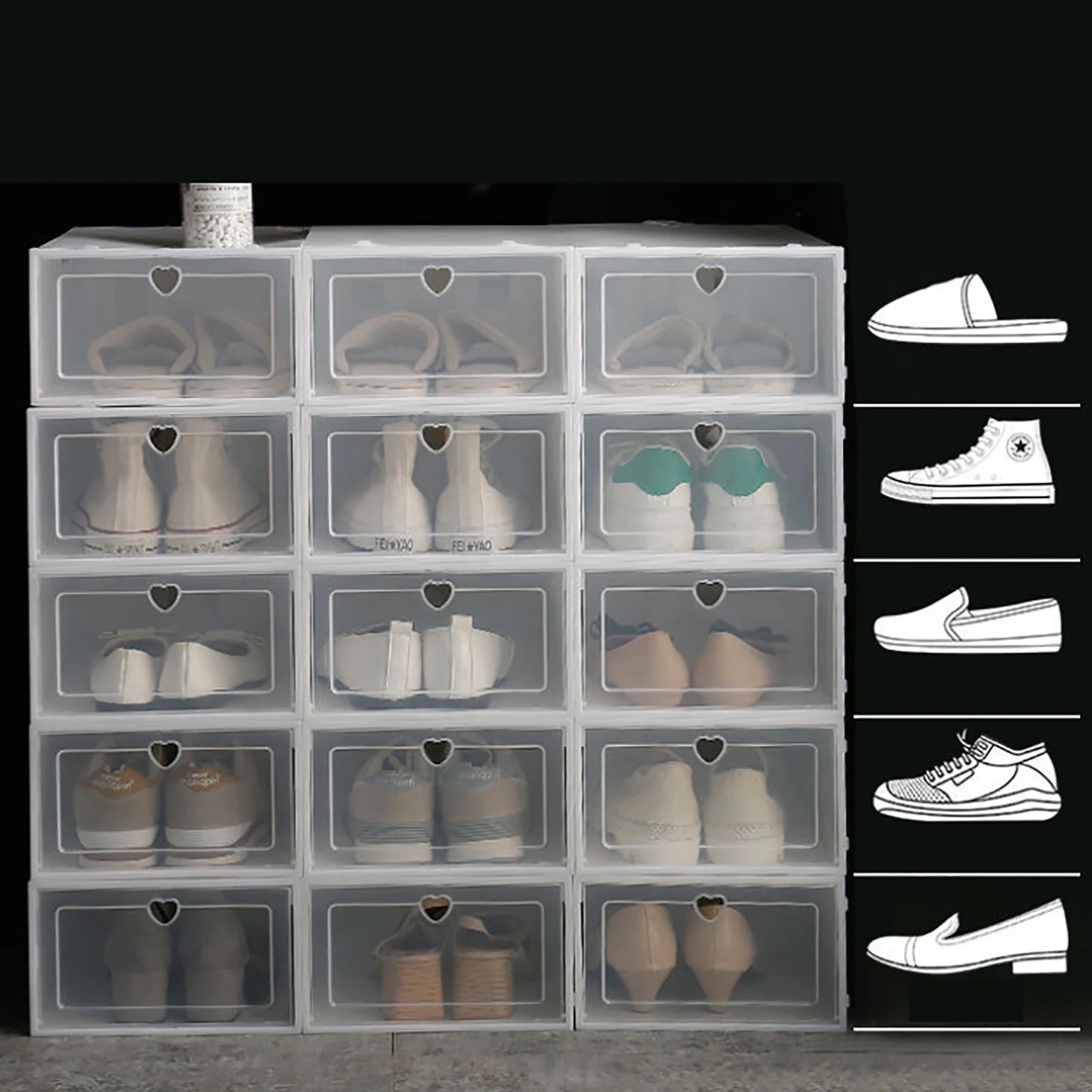 20Pcs Foldable Shoe Storage Boxes with Lids Transparent Stackable Containers Drawer Style PP Plastic Shoe Organizers