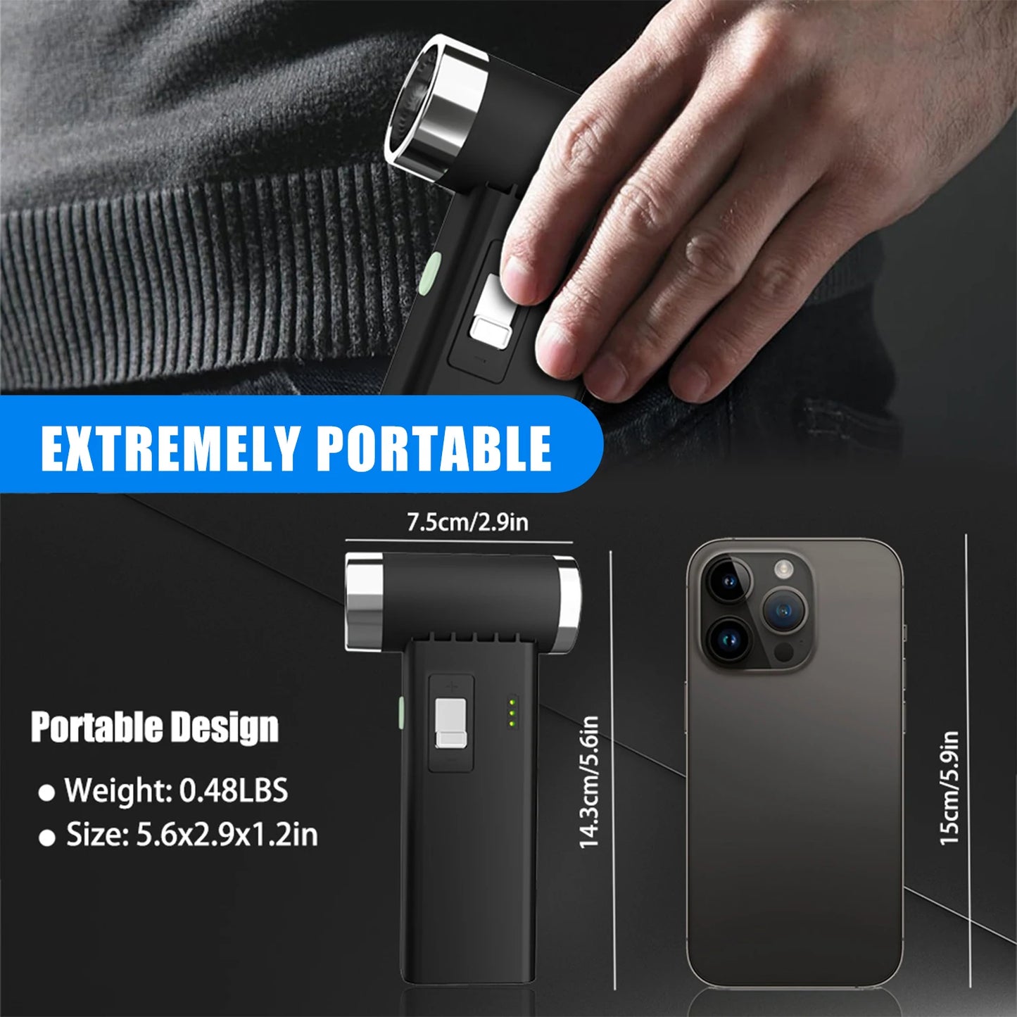 Mini Cordless Hair Dryer Multifunctional Electric Air Duster Hair Dryer Travel Portable USB Rechargeable Negative Ion Hair Dryer