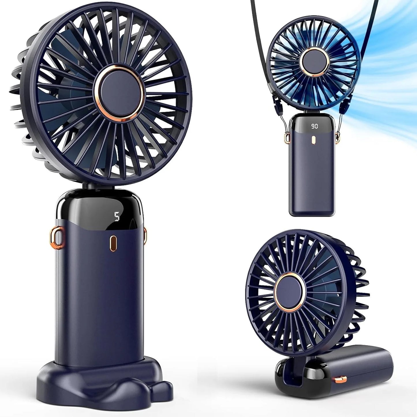 Portable handheld fan with high battery life and infinite speed regulation 90 ° adjustable, rechargeable mini cute small fan