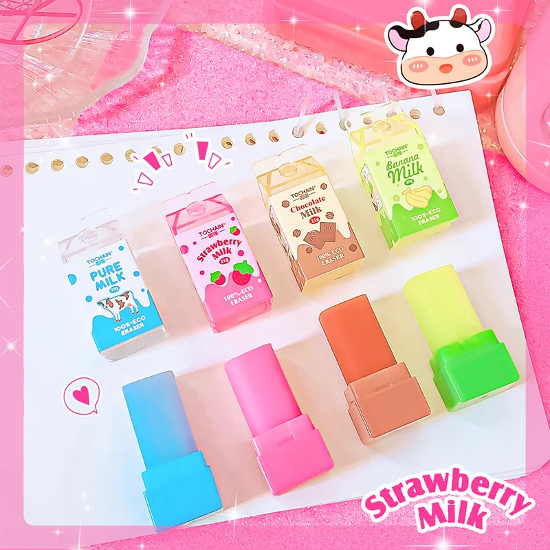 Kawaii stationery items School teacher gift Office Supplies classroom back to school Milk Carton Rubber Erasers cute things