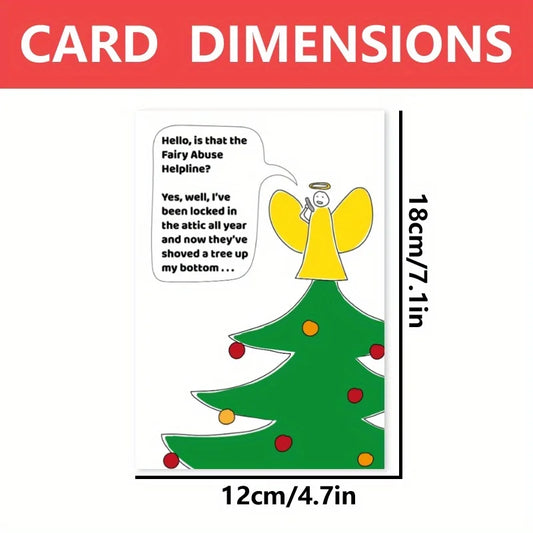 1pc, Christmas time card, Merry Christmas card, December Christmas fairy card, funny Christmas card, cute Christmas tree card