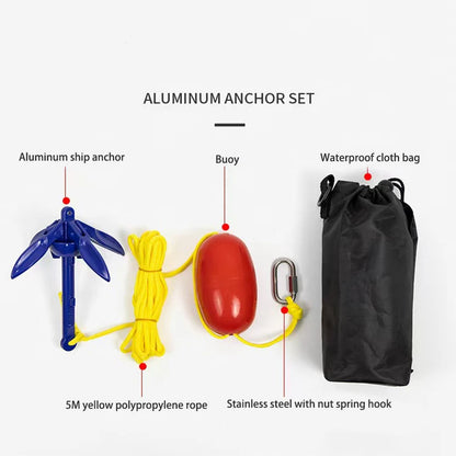 Kayak Anchor Kit Aluminum Folding Boat Anchor With 5M Rope And Buoy Folding Anchor Kit Folding Small Boat Anchor For Fast Boat